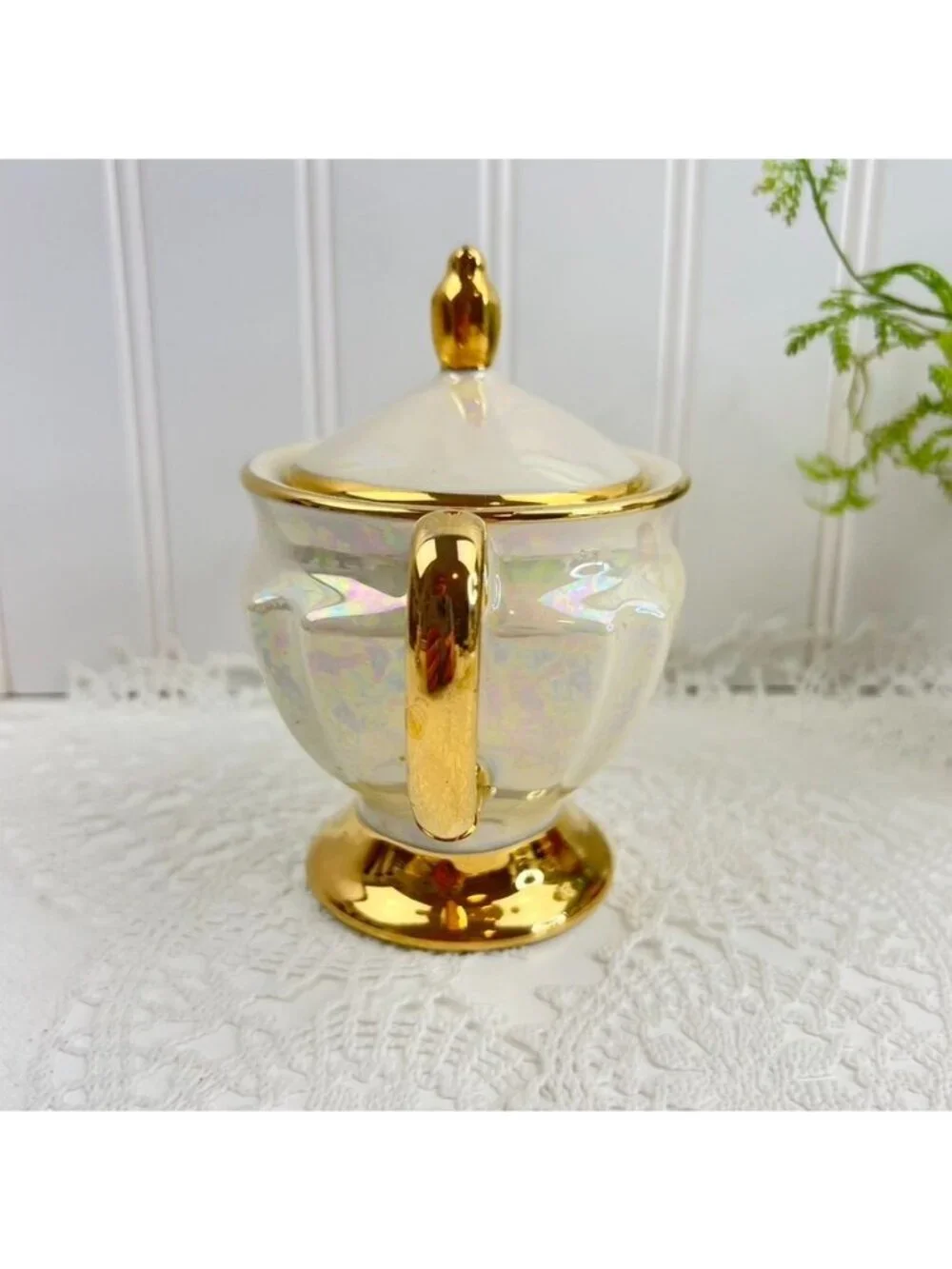 Vintage Cream & Sugar Set Heavy Gold TrimIridescent Pearl MCM